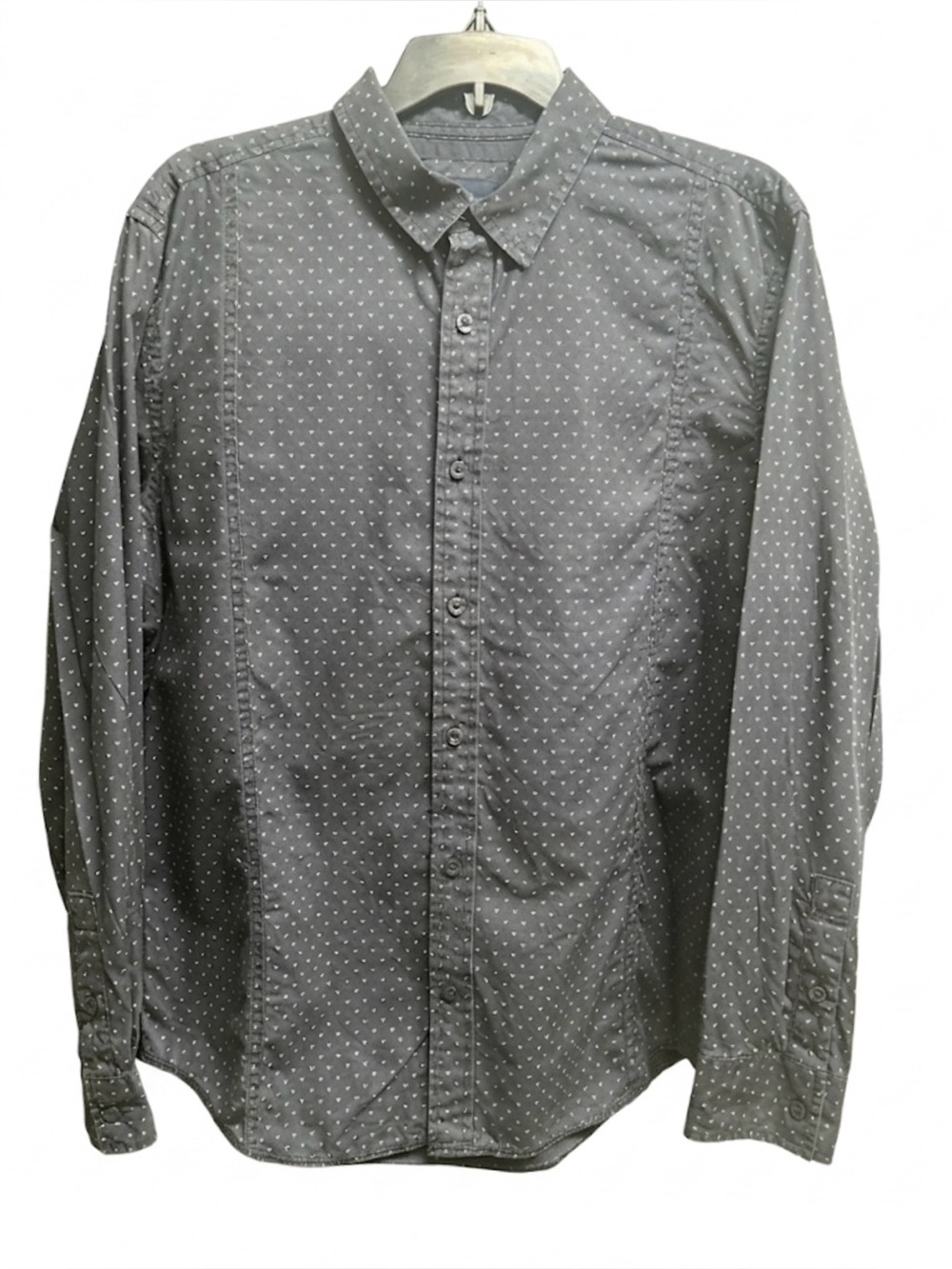 Prana Lukas Slim Fit Shirt M Navy Blue Geometric Micro Print Long Sleeve EUC